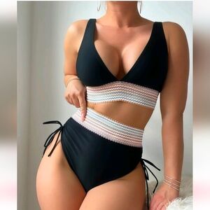 NWT Black Hi Waist Bikini Modest Full Coverage Size Small Viral